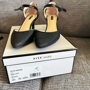 Alex Marie Black Pointed D'Orsay Ankle-Strap Heels